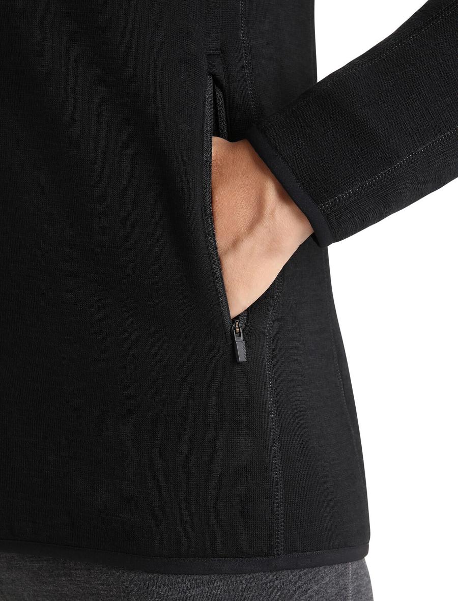 Black Men's Icebreaker RealFleece™ Merino Elemental Long Sleeve Zip Jacket Hoodie | USA 1251DFMN